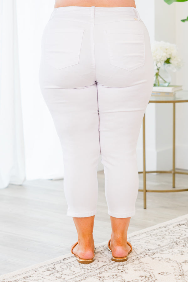 Chic Soul plus size clothing, white capri 1822 denim jeans ankle length with no distressing