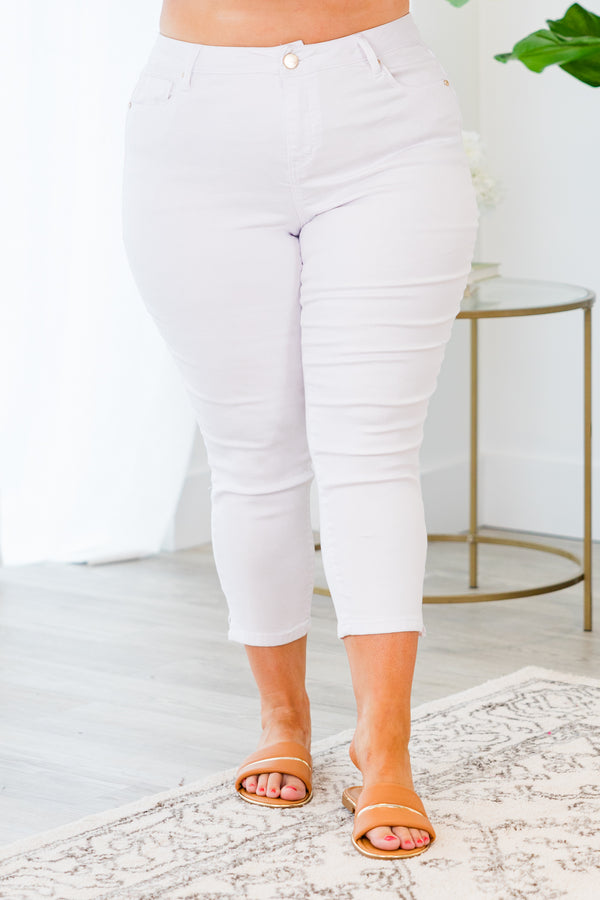 Chic Soul plus size clothing, white capri 1822 denim jeans ankle length with no distressing