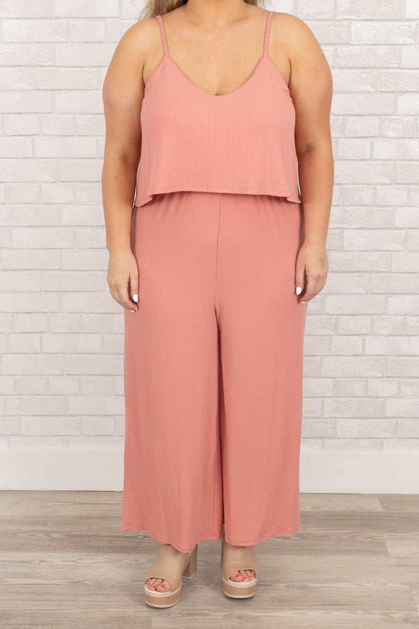Chic Soul plus size clothing, ash rose comfy jumpsuit with spaghetti straps