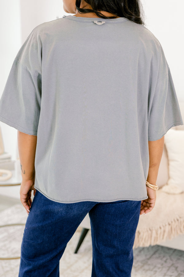 Chic Soul plus size clothing, grey short sleeve vintage washed graphic tee with 