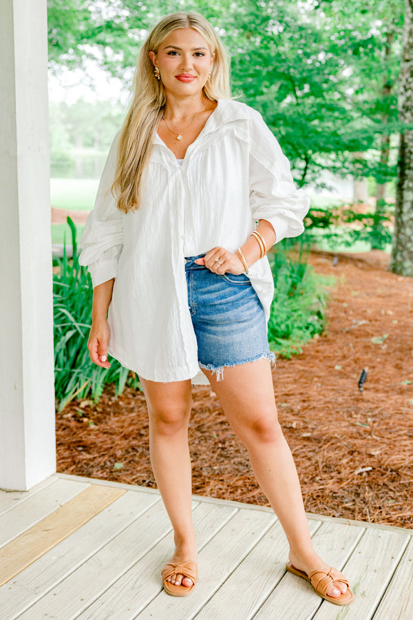 Chic soul plus size clothing, White long sleeve button up blouse with a collar 