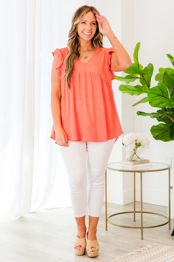Chic Soul plus size clothing, coral flutter sleeve short sleeve top