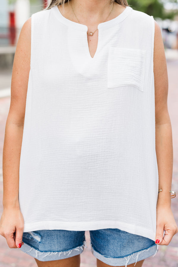 Chic Soul plus size clothing, white tank with front pocket 