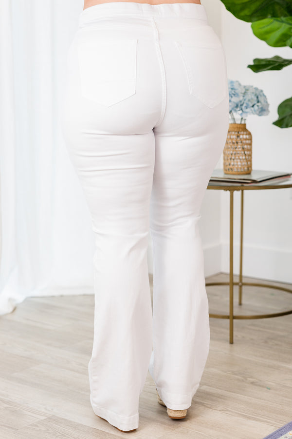 Chic Soul plus size clothing, white flare jeggings with stretchy waist