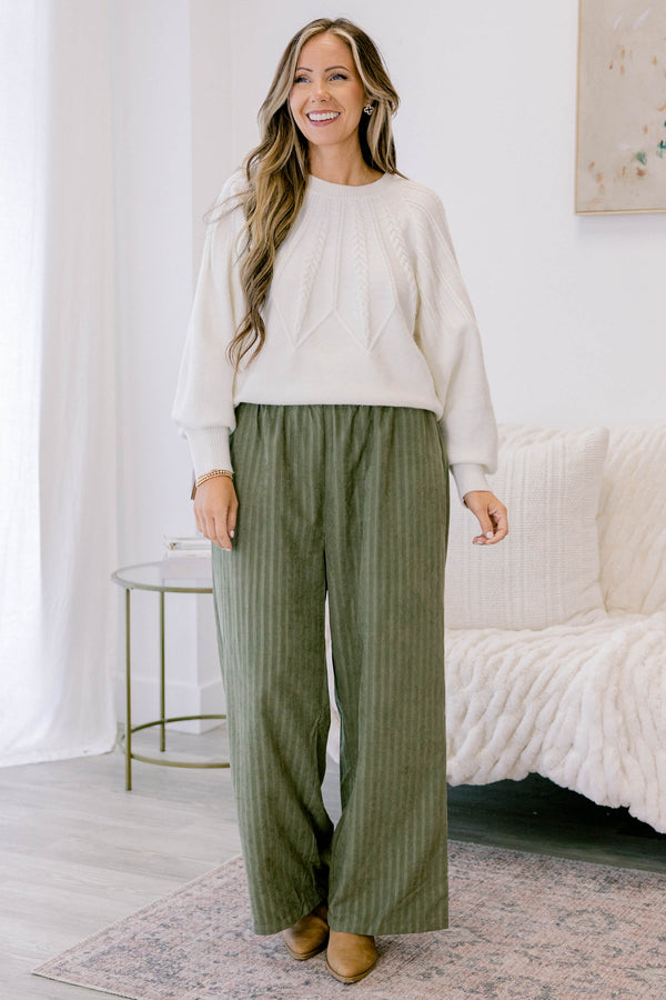 Chic Soul plus size clothing, two tone olive green vertical striped wide leg pants 