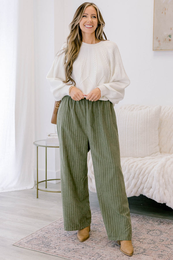 Chic Soul plus size clothing, two tone olive green vertical striped wide leg pants 