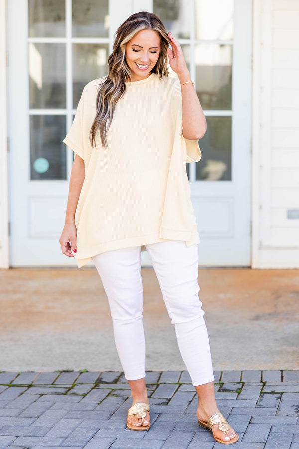 Chis Soul plus size clothing, ribbed knit oatmeal short sleeve top