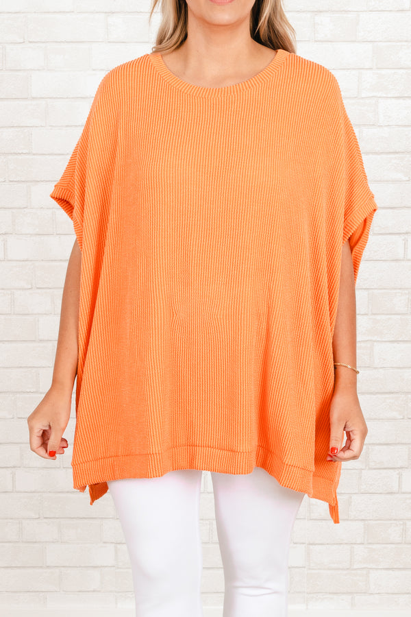 Chic Soul plus size clothing, orange ribbed oversized top