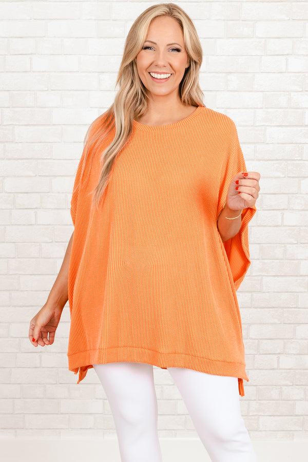 Chic Soul plus size clothing, orange ribbed oversized top