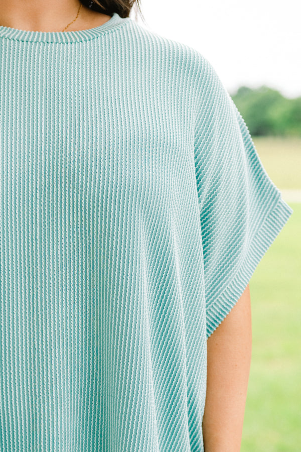 Chic Soul plus size clothing, short-sleeve ribbed turquoise green top