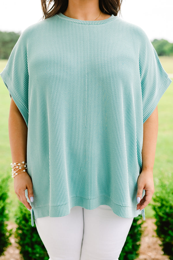 Chic Soul plus size clothing, short-sleeve ribbed turquoise green top