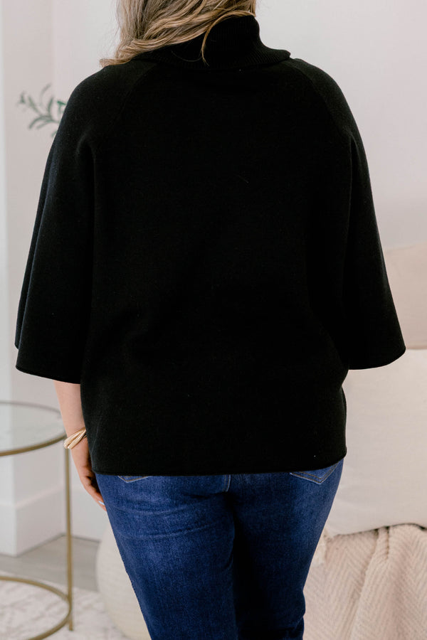 Chic Soul plus size clothing, black short sleeve turtle neck sweater