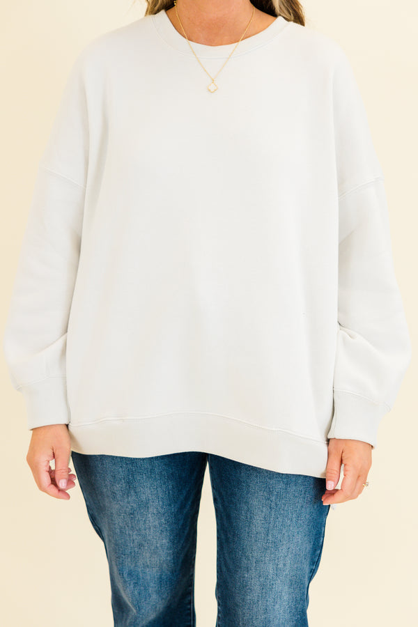 Chic Soul plus size clothing, long-sleeve solid bone white crewneck pullover sweatshirt