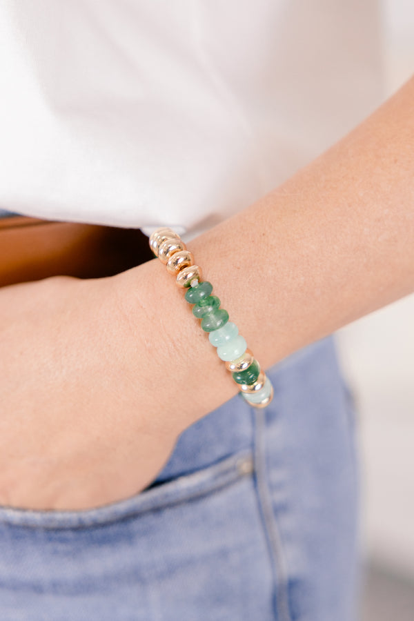 Chic Soul plus size clothing, green and teal and gold beaded bracelet 