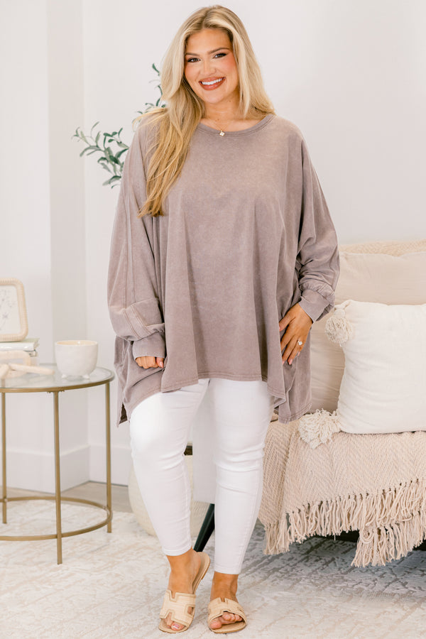 Chic Soul plus size clothing, long sleeve thin crew neck flowy tunic