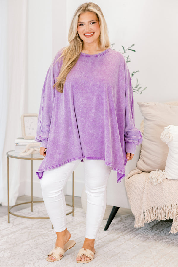 Chic Soul plus size clothing, purple long sleeve oversized tunic