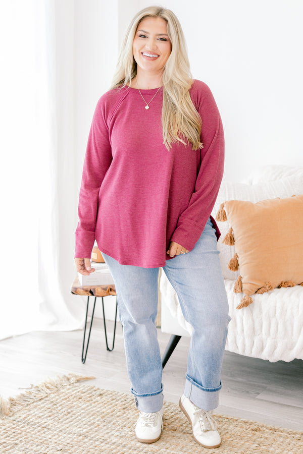 Chic Soul plus size clothing, mauve colored top with long sleeves 