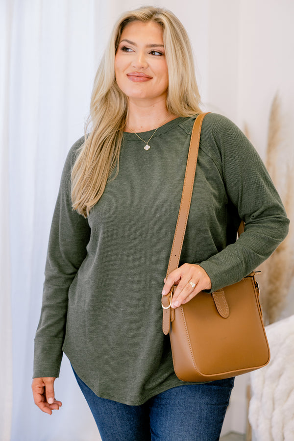 Chic Soul plus size clothing, dark olive long sleeve top