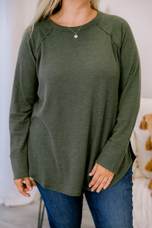 Chic Soul plus size clothing, dark olive long sleeve top