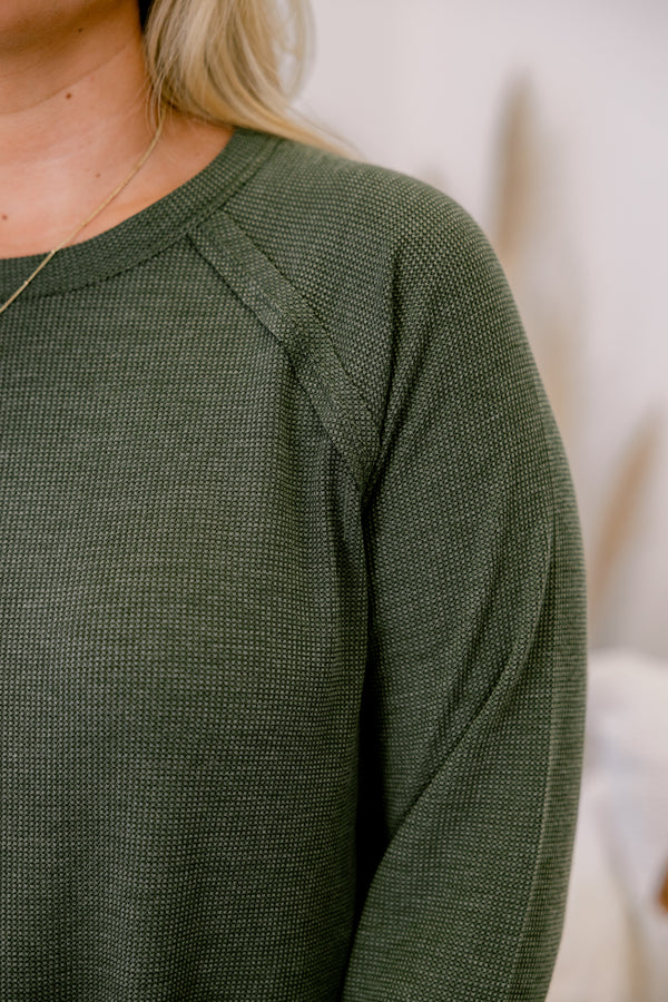 Chic Soul plus size clothing, dark olive long sleeve top