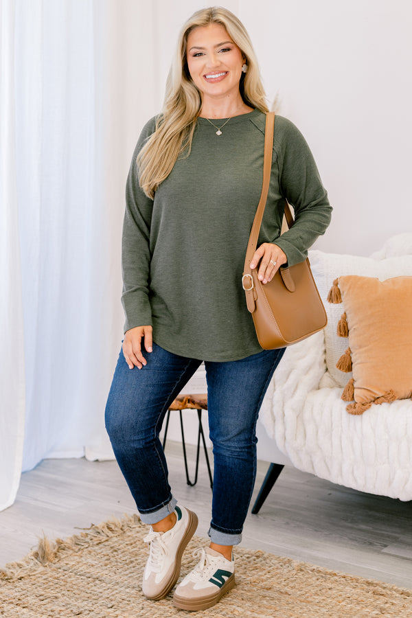 Chic Soul plus size clothing, dark olive long sleeve top