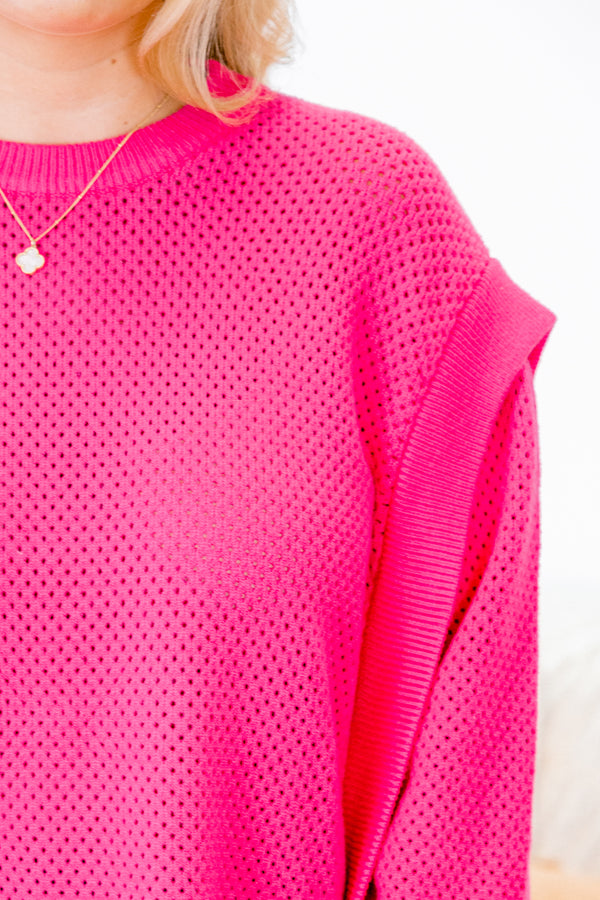 Chic Soul plus size clothing, fuchsia long sleeve sweater with textured pattern throughout 