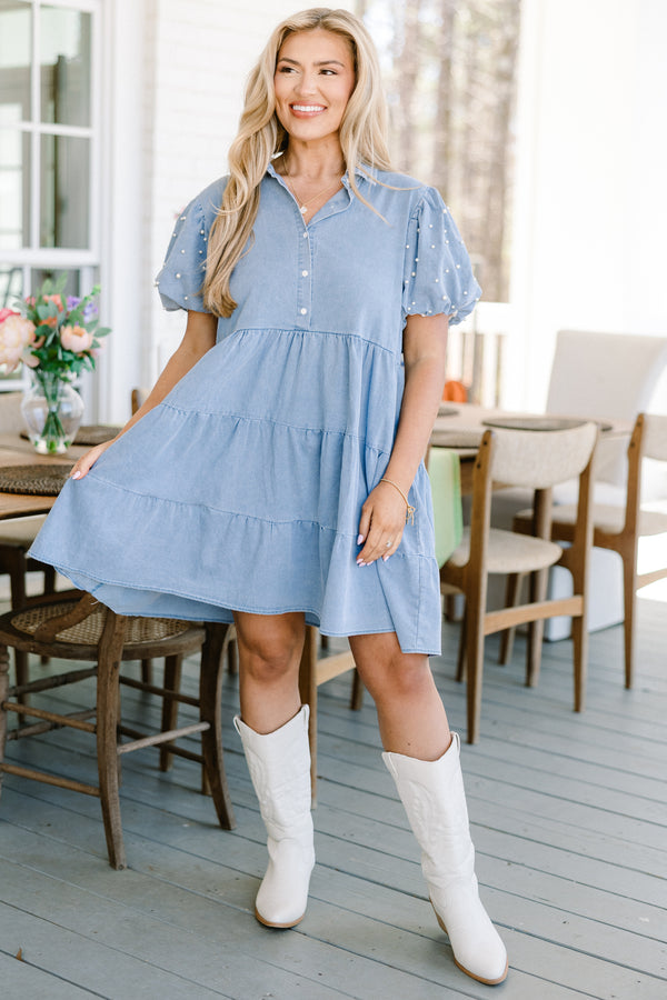 Chic Soul plus size clothing, Blue casual top with a white floral pattern, flutter sleeves