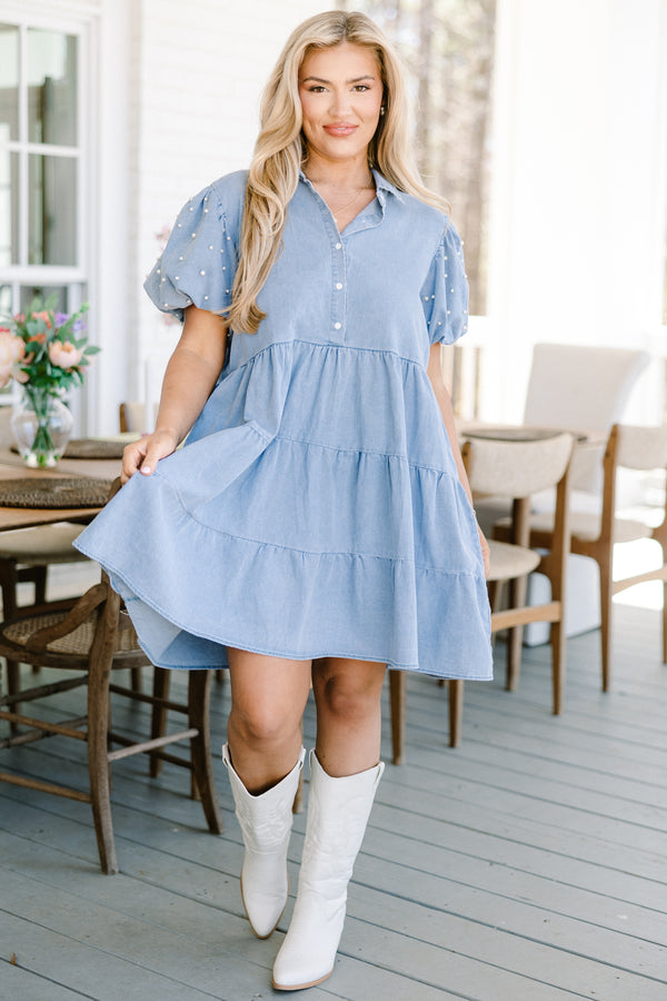 Chic Soul plus size clothing, Blue casual top with a white floral pattern, flutter sleeves