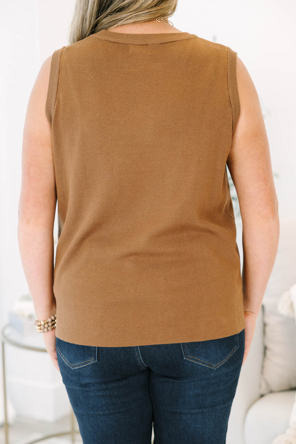 Plus size brown knit sleeveless tank top
