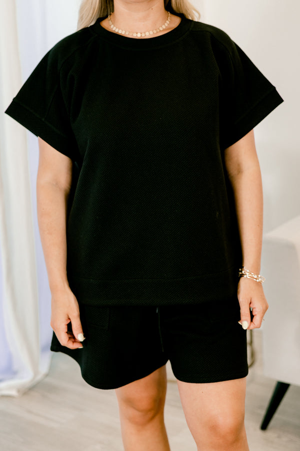 Chic Soul Plus size clothing, solid black short sleeve casual top 
