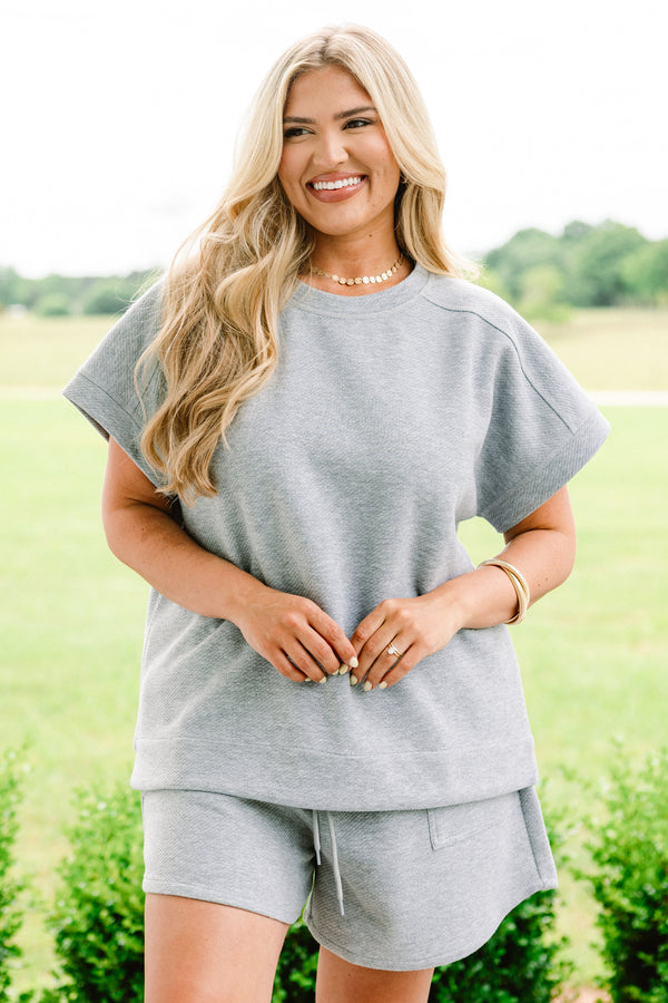   Chic soul plus size clothing, heather gray short sleeve casual top 
