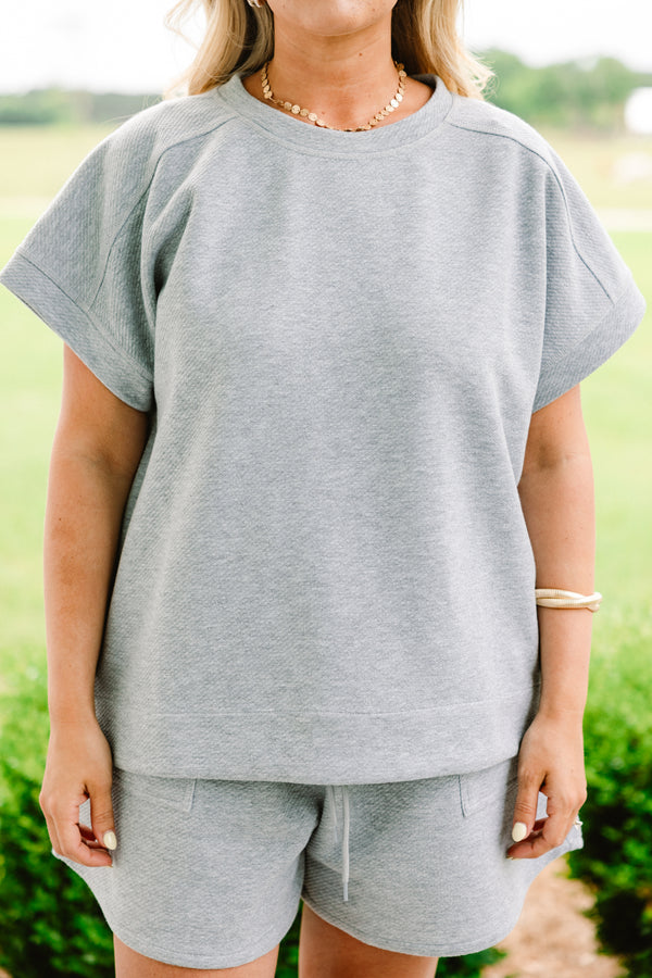   Chic soul plus size clothing, heather gray short sleeve casual top 

