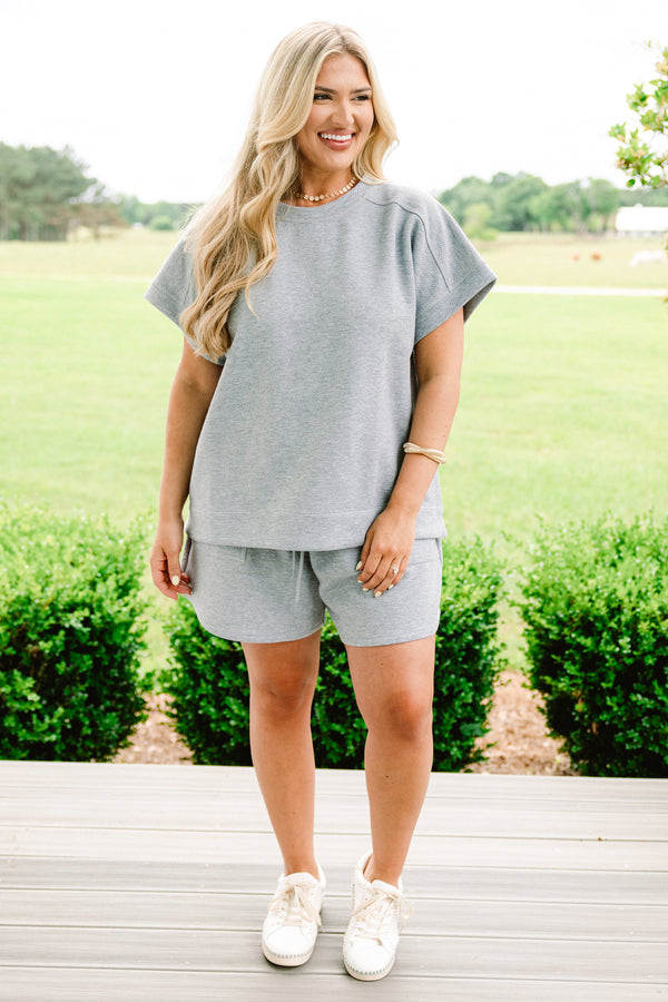   Chic soul plus size clothing, heather gray short sleeve casual top 
