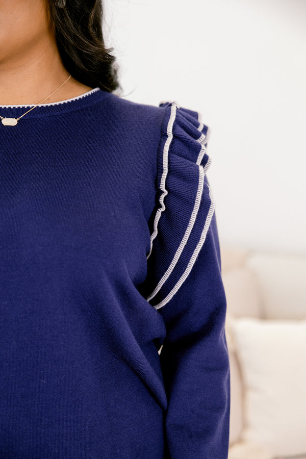 Chic Soul plus size clothing, blue top, solid color, long sleeve, casual, ruffle sleeve