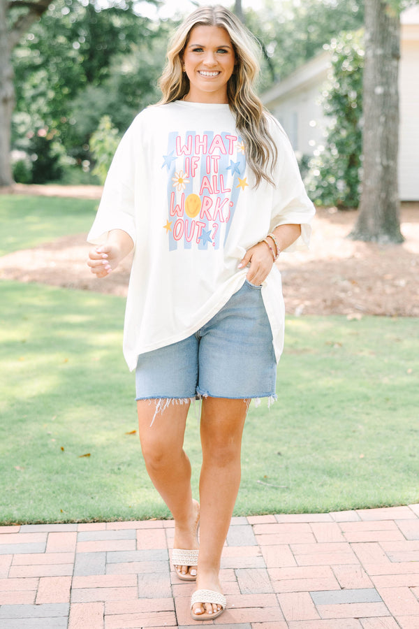 Plus Size ivory boyfriend tee with 