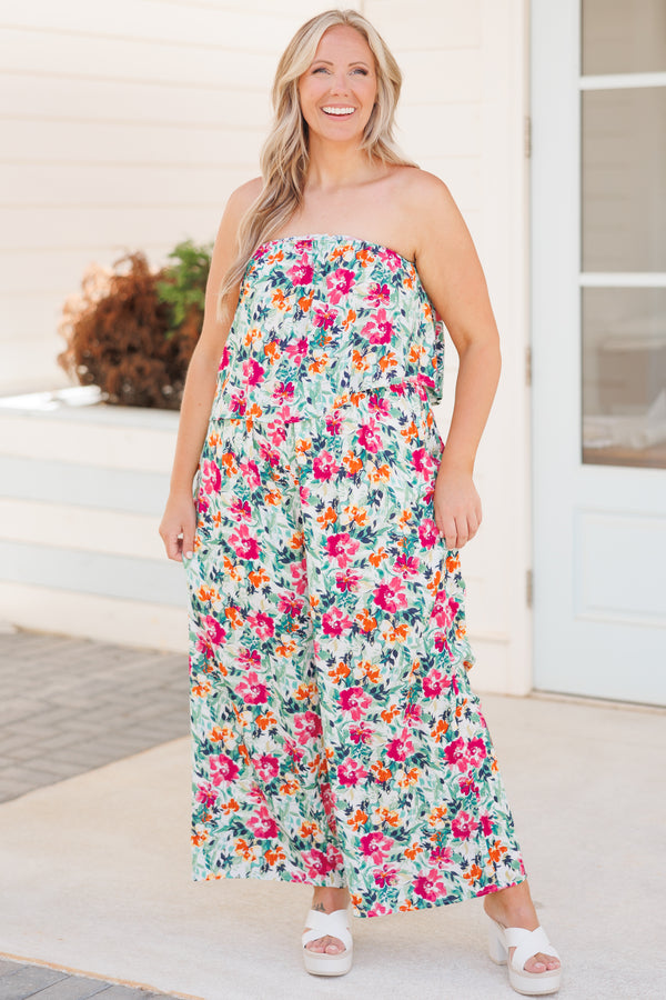 Chic Soul plus size clothing, multicolor floral pattern sleeveless jumpsuit