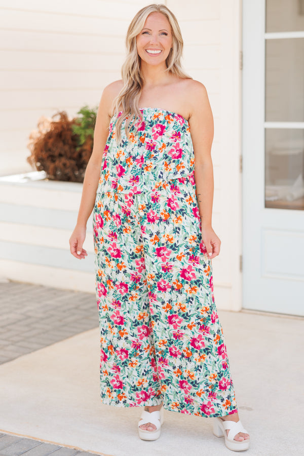 Chic Soul plus size clothing, multicolor floral pattern sleeveless jumpsuit