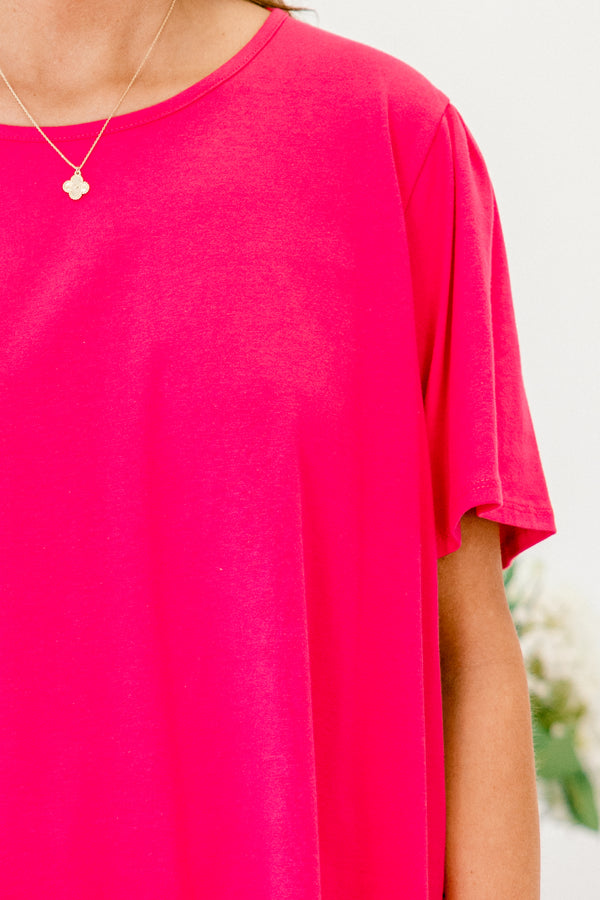 Chic Soul plus size clothing, short-sleeve solid fuchsia pink top with a scoop-neckline 