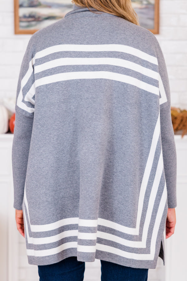 Chic Soul plus size clothing, heather gray long sleeve tunic white white square design with mock neckline 