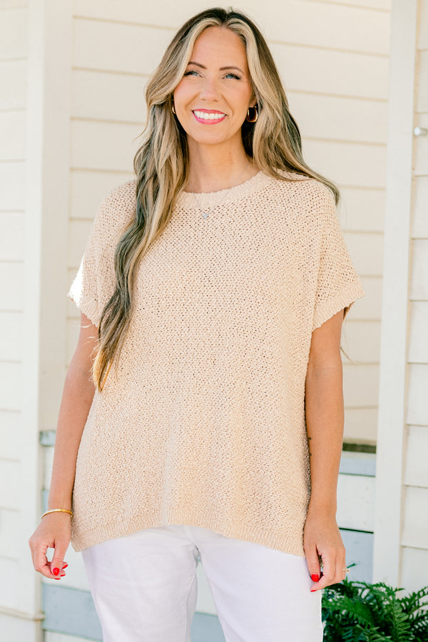 Chic Soul plus size clothing, khaki short sleeve knitted basic top