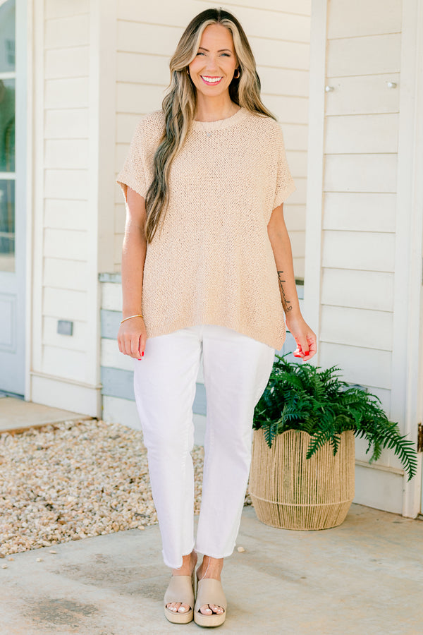 Chic Soul plus size clothing, khaki short sleeve knitted basic top