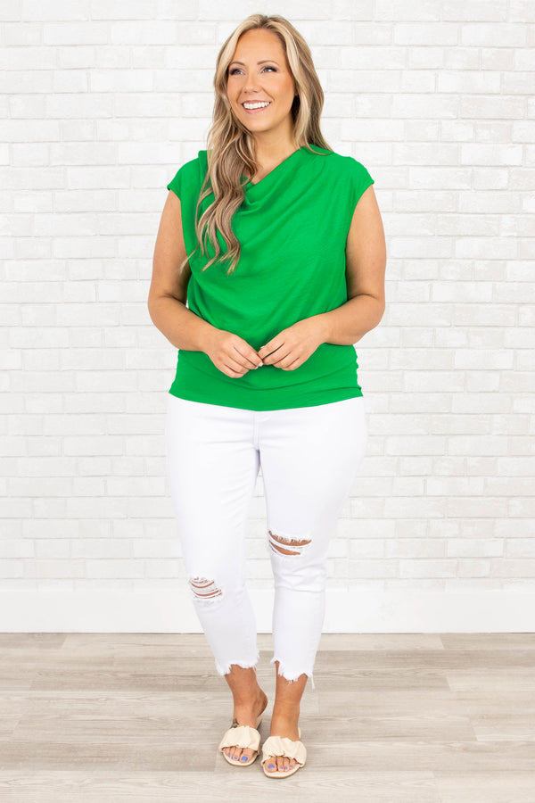 Chic Soul plus size clothing, kelly green top with a high neckline
