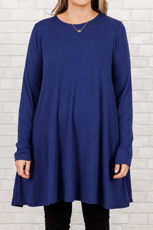 Chic Soul plus size clothing, light navy flowy long sleeves tunic with pockets