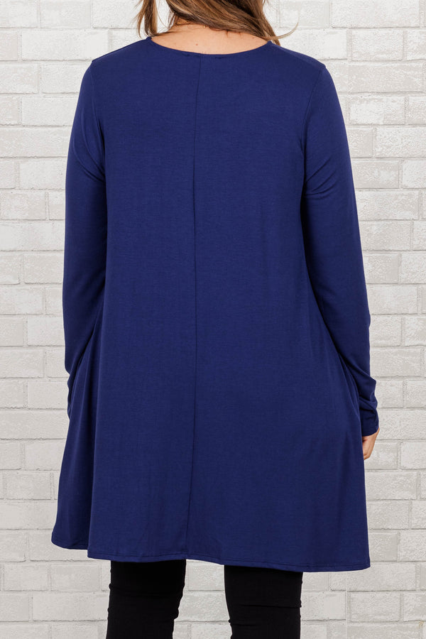 Chic Soul plus size clothing, light navy flowy long sleeves tunic with pockets