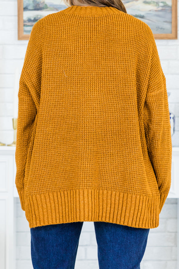 Chic Soul plus size clothing, camel knitted sweater with buttons on the neckline and a v neck style