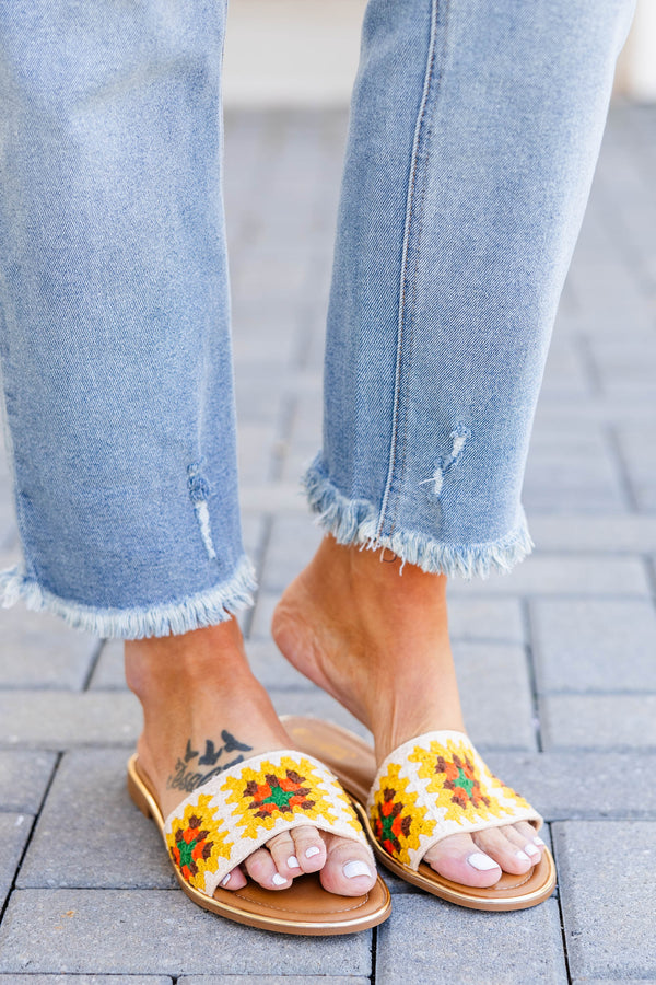 Chic Soul plus size clothing, yellow crochet strap sandals that are flat