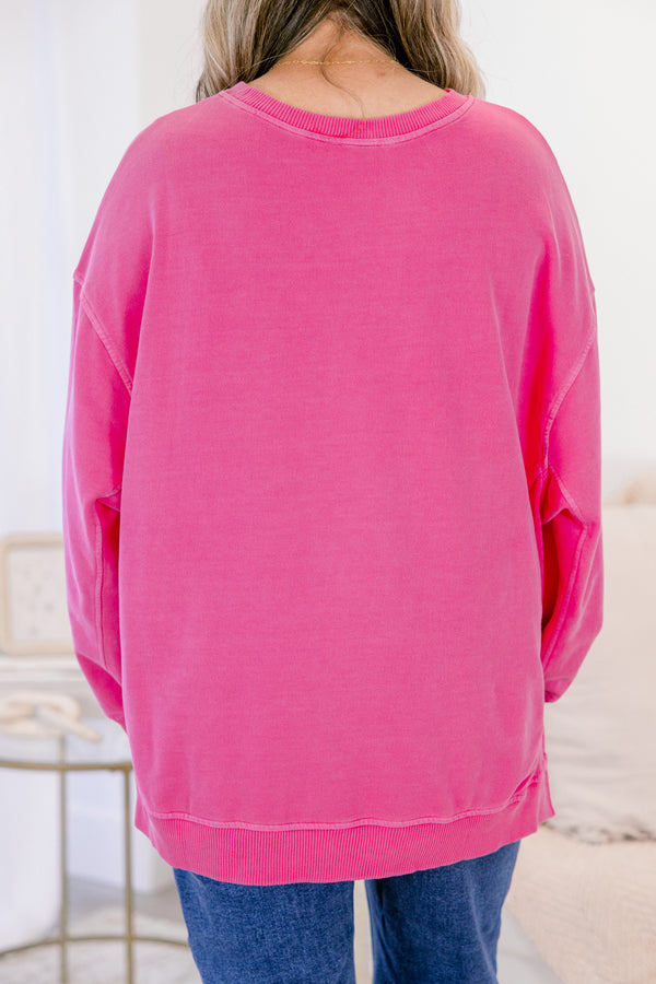 Chic Soul plus size clothing, hot pink long sleeve pullover with side slits