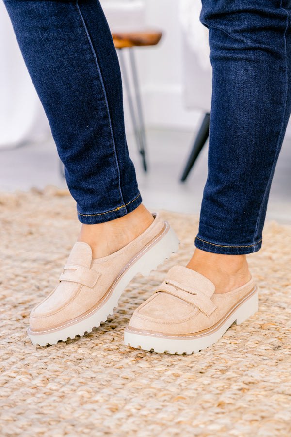 Chic Soul plus size clothing, taupe loafers with a white sole 