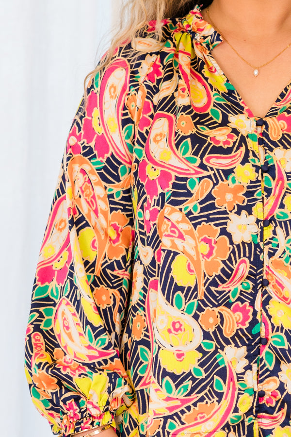 Chic Soul plus size clothing, long sleeve lime floral patterned top with v-neckline 