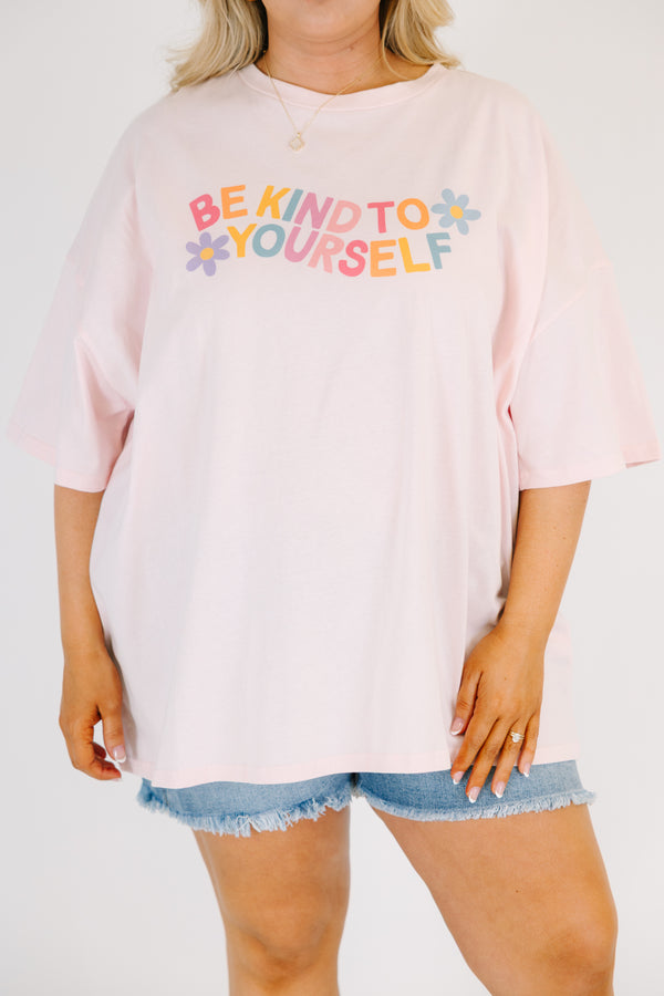 Chic Soul plus size clothing, light pink short sleeve oversized tee with 